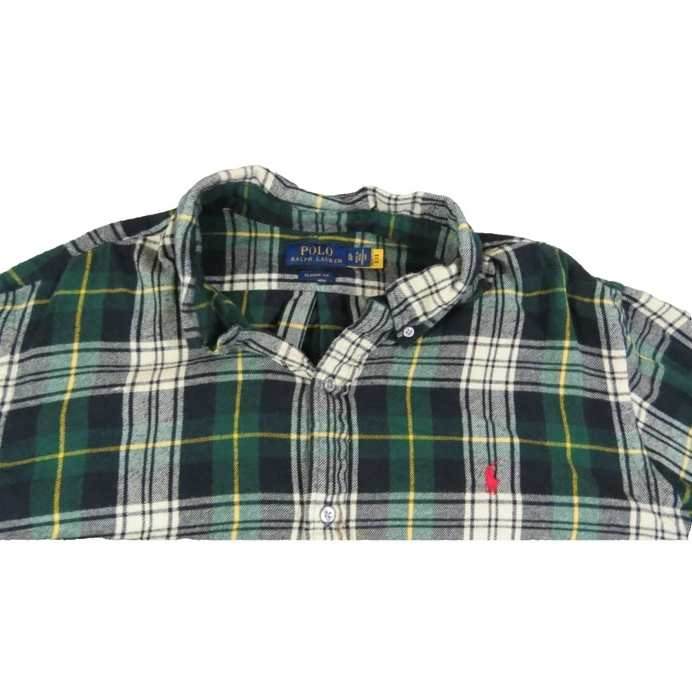 Polo Ralph Lauren Classic Fit Plaid Flannel Shirt Mens XL Green Yellow Cotton